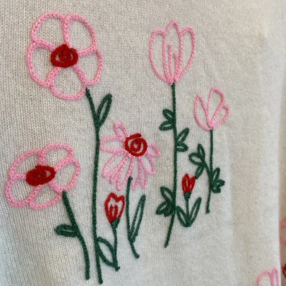 100% cashmere embroidered flowers - Picture 4 of 4